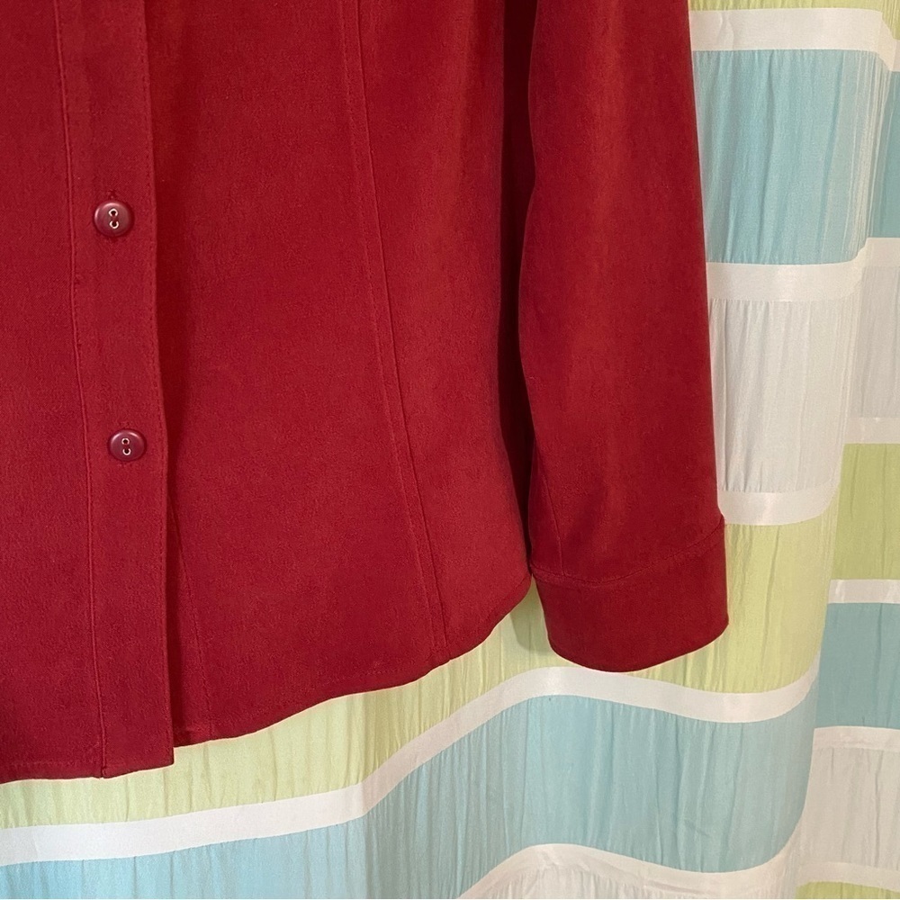 Talbots Shacket Long Sleeve Button Down Top Red Sz MP - Picture 6 of 8